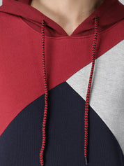 Kotty Women Maroon & Black Colourblocked Hooded Sweatshirt