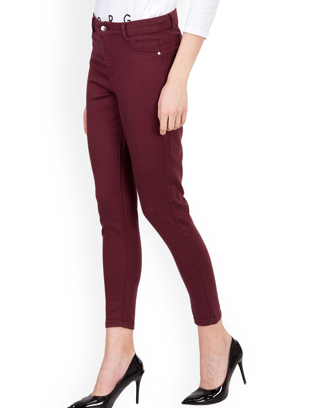 Kotty Women Maroon Skinny Fit High-Rise Clean Look Stretchable Jeans
