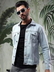 Kotty Men Solid Spread Collar Insulator Pure Cotton Denim Jacket