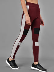 Kotty Women Maroon & Grey Colourblocked Training Or Gym Tights