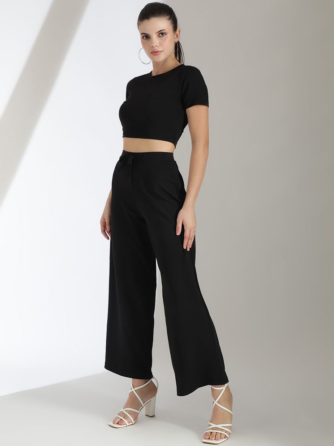 Kotty Black Round Neck Top With Trousers