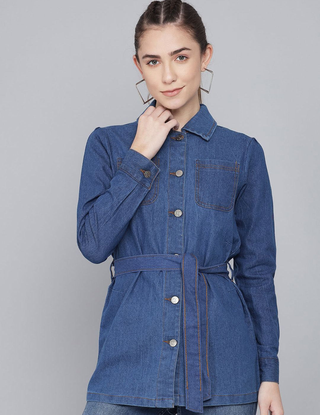Kotty Women Checked Longline Denim Jacket