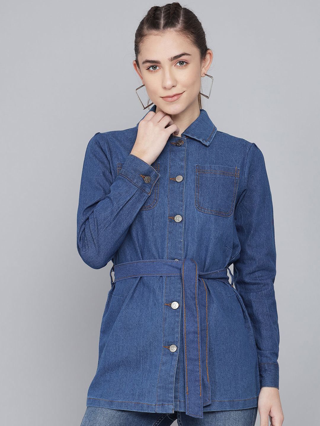 Kotty Women Checked Longline Denim Jacket