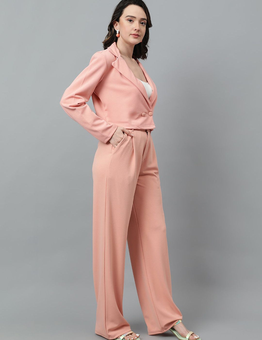 Kotty Pink Notched Lapel Collar Blazer & Mid Rise Trouser 