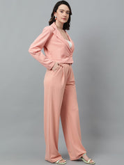 Kotty Pink Notched Lapel Collar Blazer & Mid Rise Trouser 