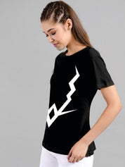 Kotty Women Black Printed Round Neck T-shirt