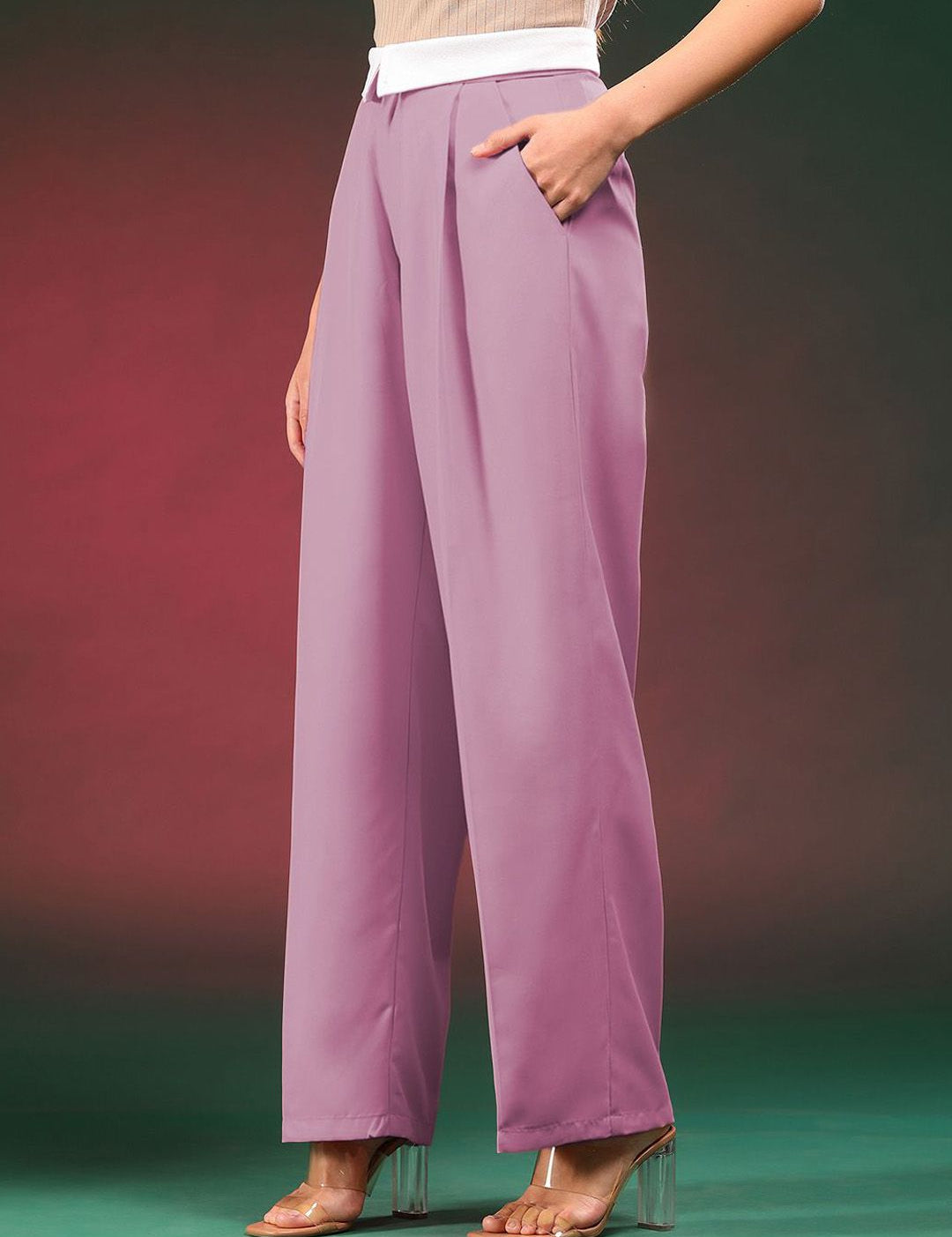 Kotty Women Straight Fit High-Rise Easy Wash Pleated Trousers