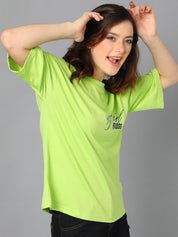 Kotty Green Typography Printed Drop-Shoulder Sleeves Oversized T-shirt
