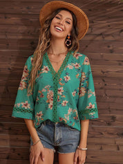 Kotty Green Floral Print Crepe Top