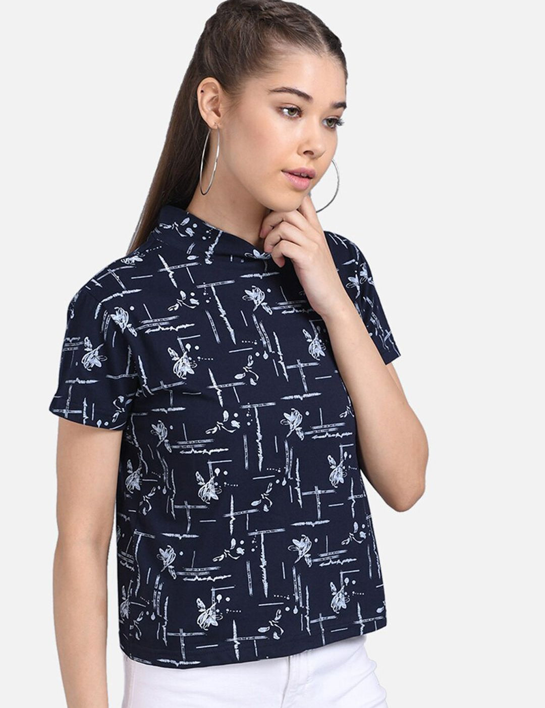 Kotty Women Blue Printed Pure Cotton Top