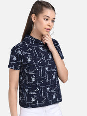 Kotty Women Blue Printed Pure Cotton Top