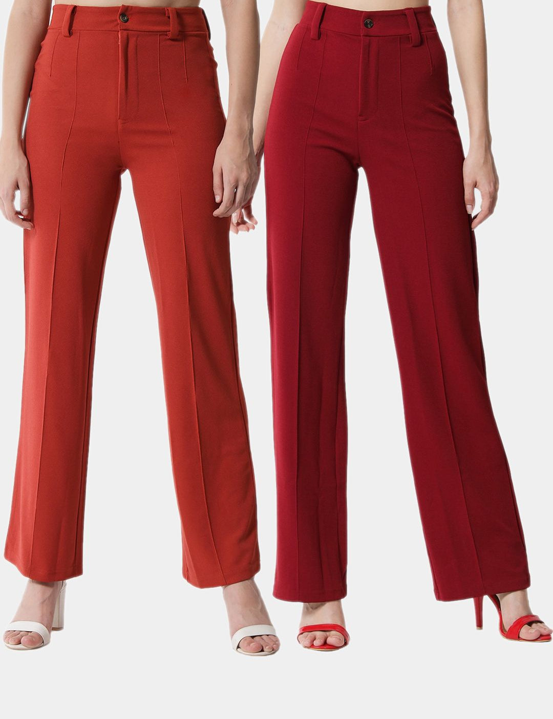 Kotty Women Pack Of 2 Straight Fit High-Rise Easy Wash Relaxed Parallel Trousers