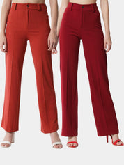 Kotty Women Pack Of 2 Straight Fit High-Rise Easy Wash Relaxed Parallel Trousers