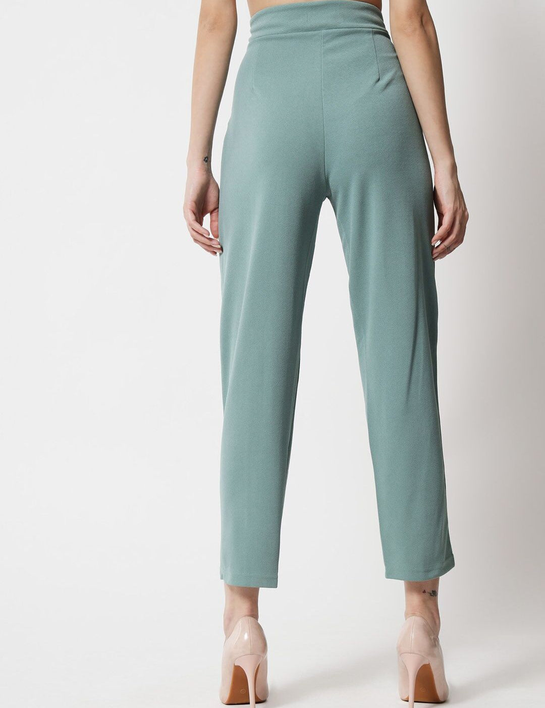 Kotty Women Green Relaxed Straight Fit High-Rise Easy Wash Trousers