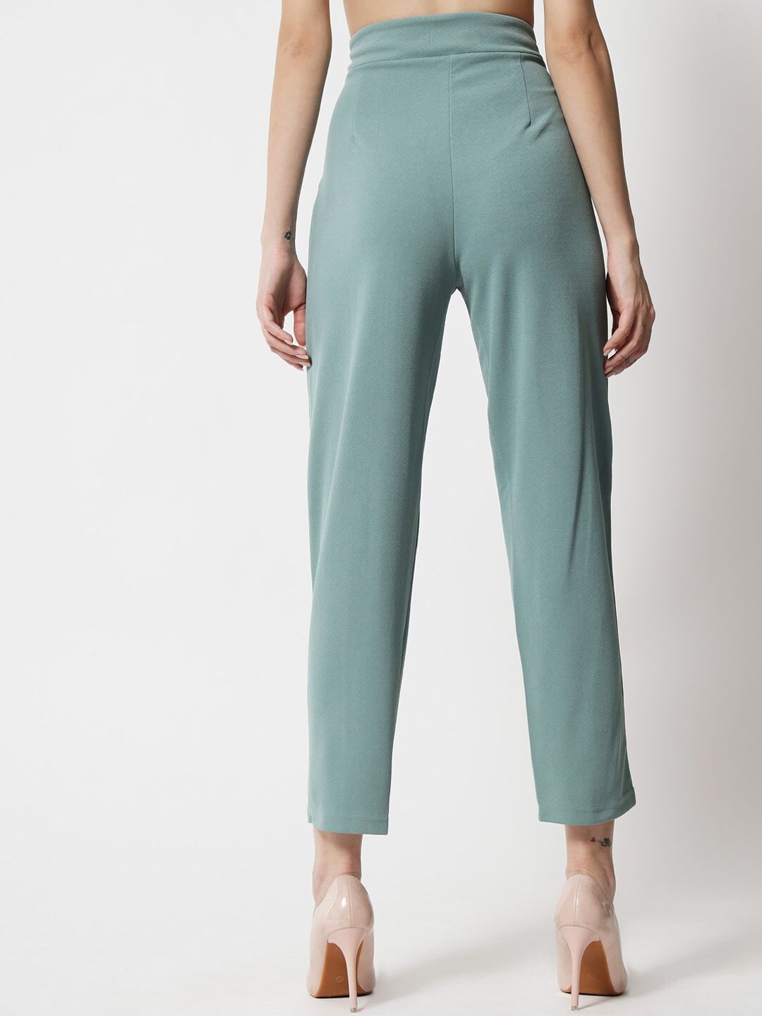 Kotty Women Green Relaxed Straight Fit High-Rise Easy Wash Trousers