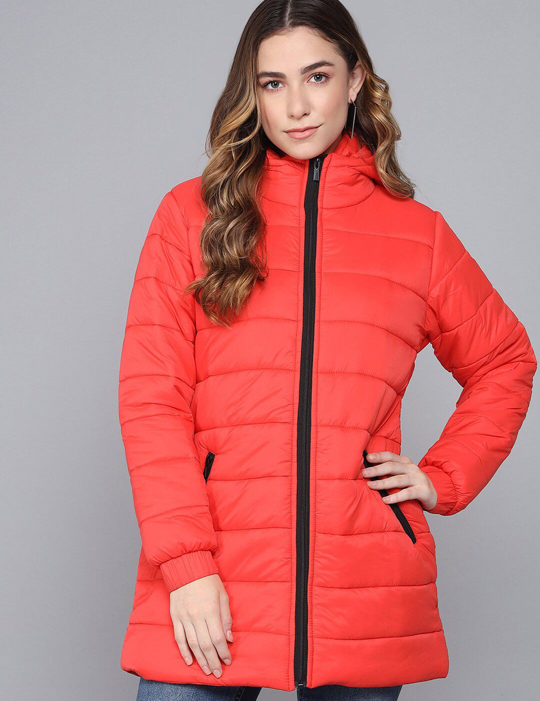 Kotty Women Orange Longline Outdoor Puffer Jacket