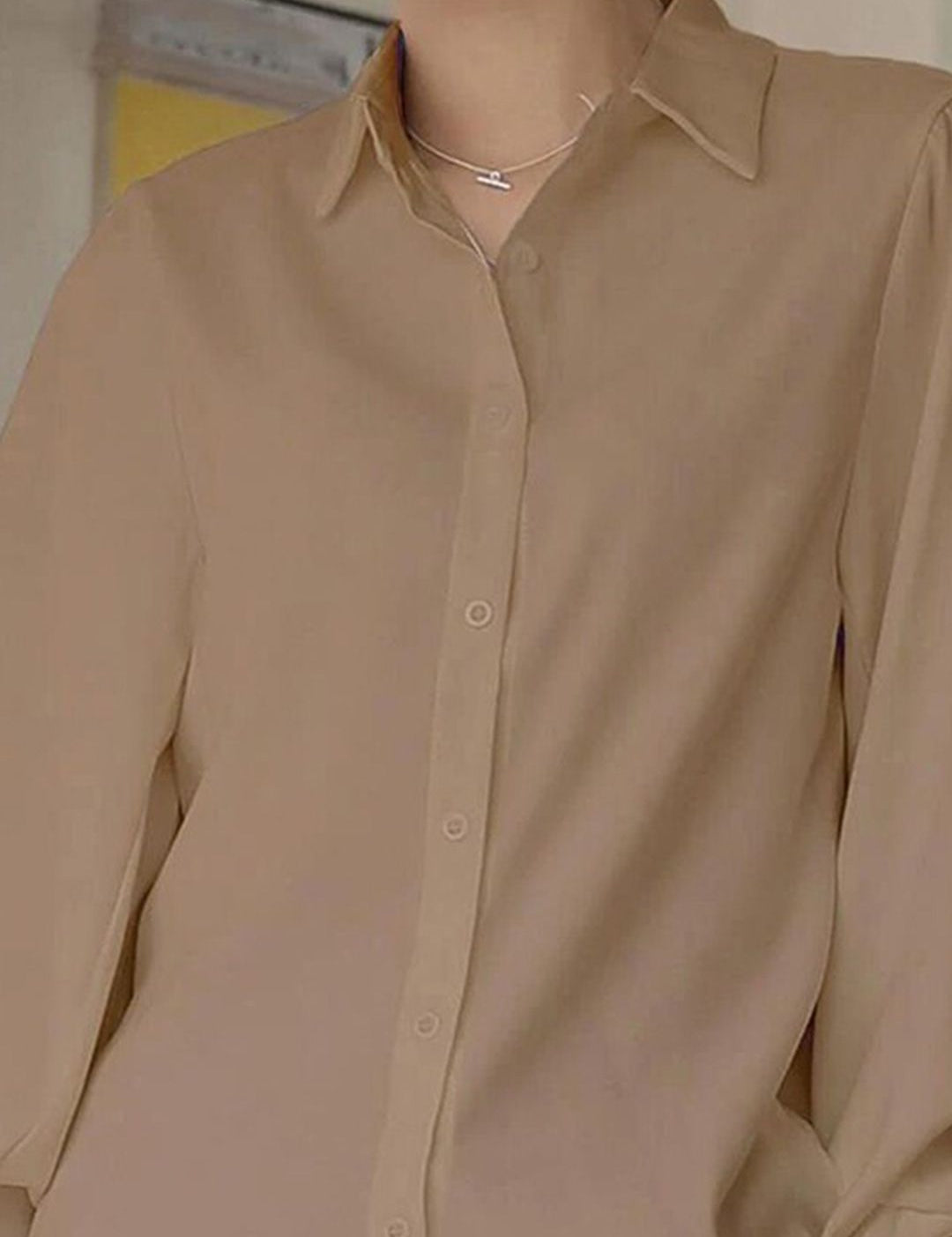 Kotty Beige Modern Spread Collar Casual Shirt
