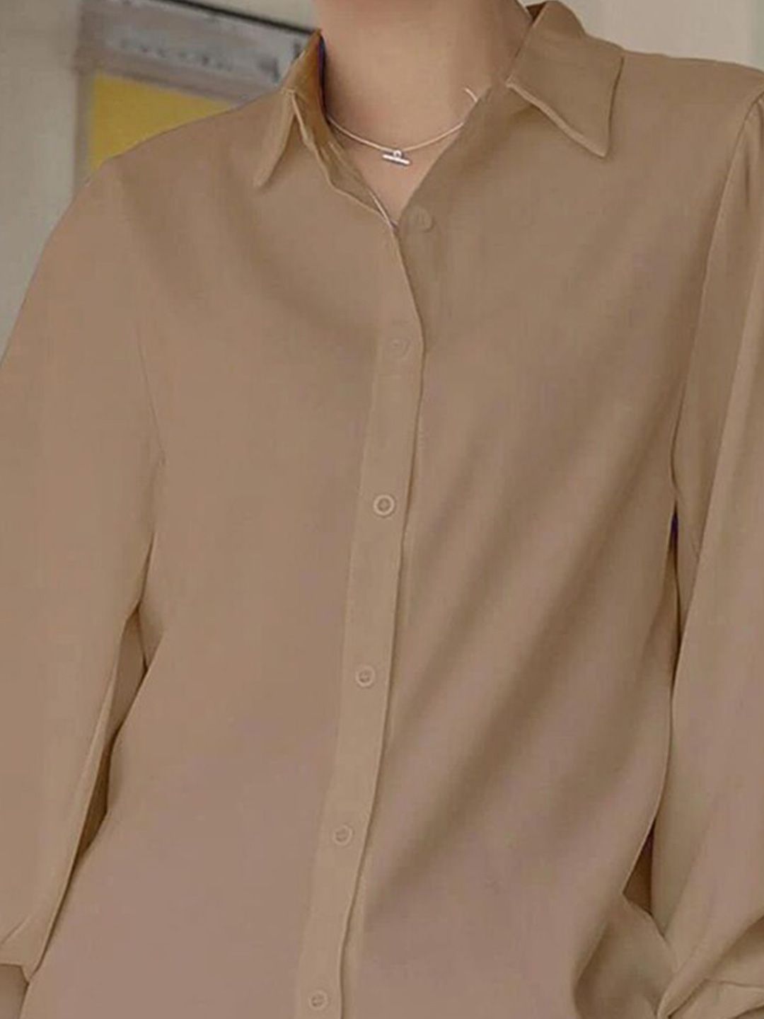 Kotty Beige Modern Spread Collar Casual Shirt