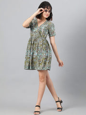 Kotty Green Ethnic Motif Printed Fit & Flare Mini Dress