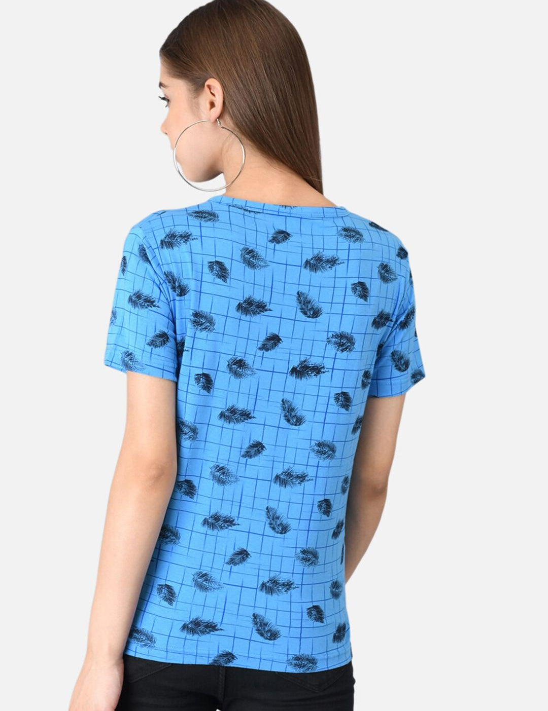 Kotty Women Blue Printed Round Neck T-shirt