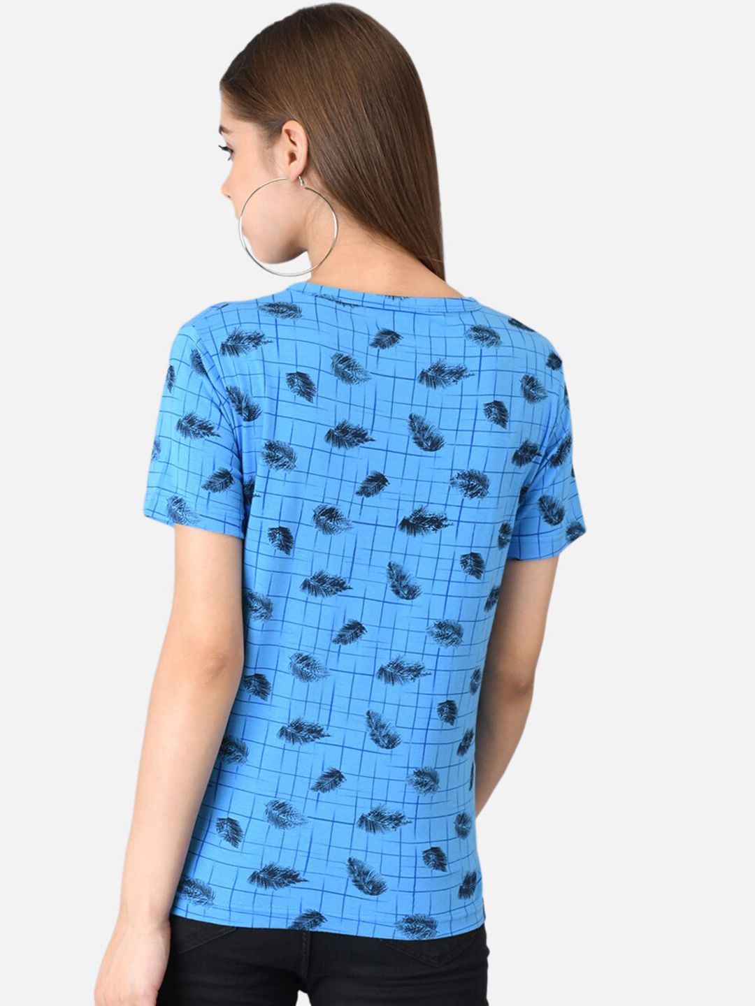 Kotty Women Blue Printed Round Neck T-shirt