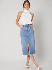 Kotty Front Slit A-line Denim Midi Skirt