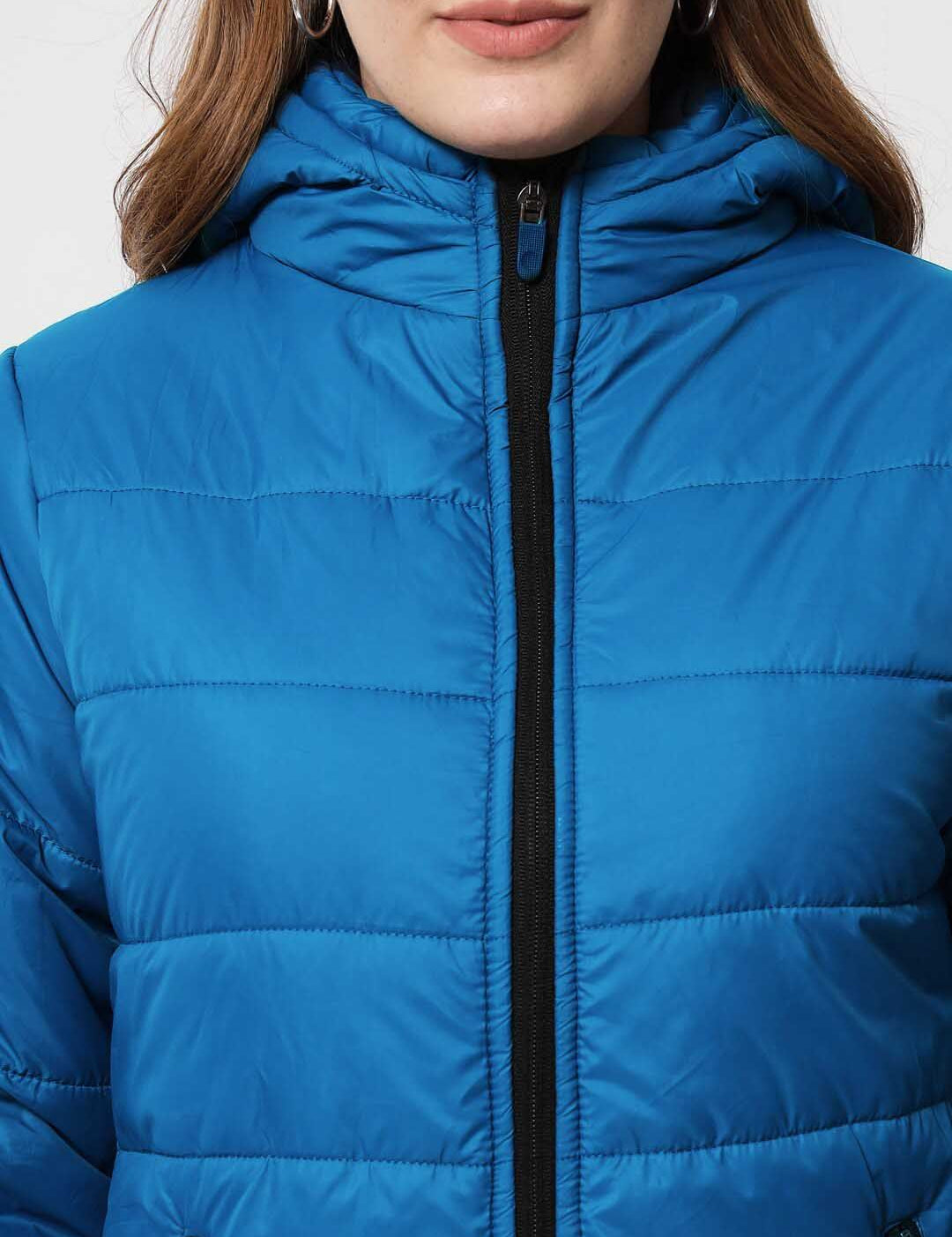 Kotty Women Blue Longline Outdoor Puffer Jacket