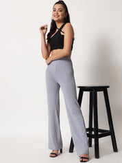 Kotty Women Grey Relaxed Straight Leg Straight Fit High Rise Easy Wash Trouser