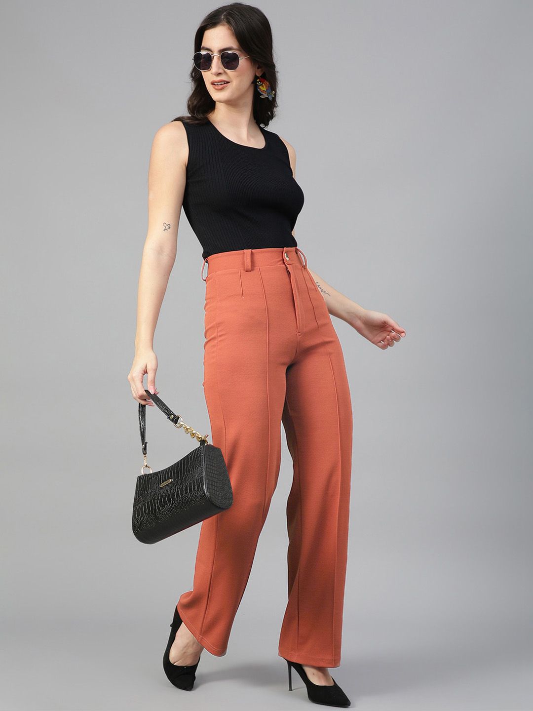 Kotty Women Pack Of 2 Relaxed Straight Leg Fit High-Rise Easy Wash Trousers