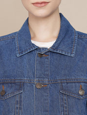 Kotty Women Spread Collar Solid Cotton Casual Denim Jacket