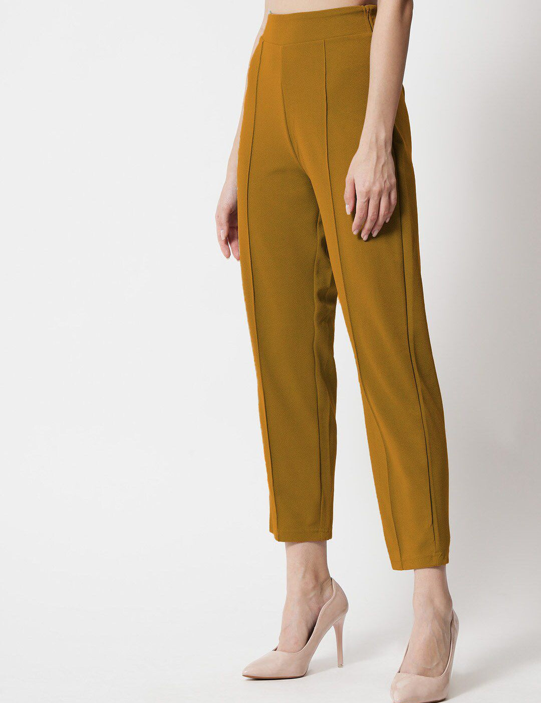 Kotty Women Brown Comfort Straight Fit High-Rise Easy Wash Trousers