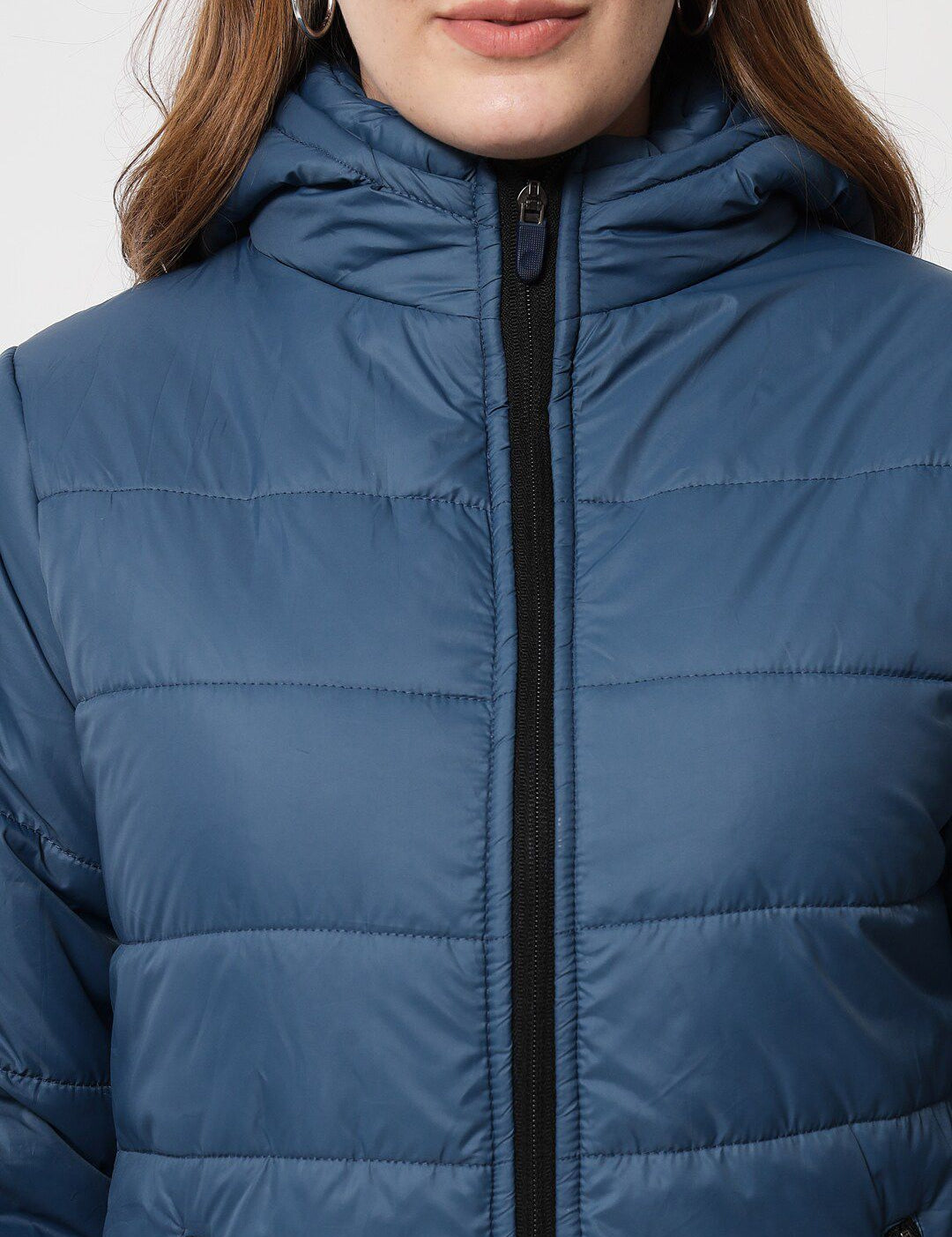Kotty Women Blue Solid Longline Padded Jacket