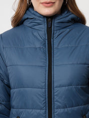 Kotty Women Blue Solid Longline Padded Jacket