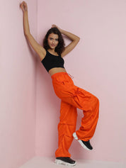 Kotty Women Solid Relaxed Loose Fit Mid -Rise Easy Wash Parachute Trousers