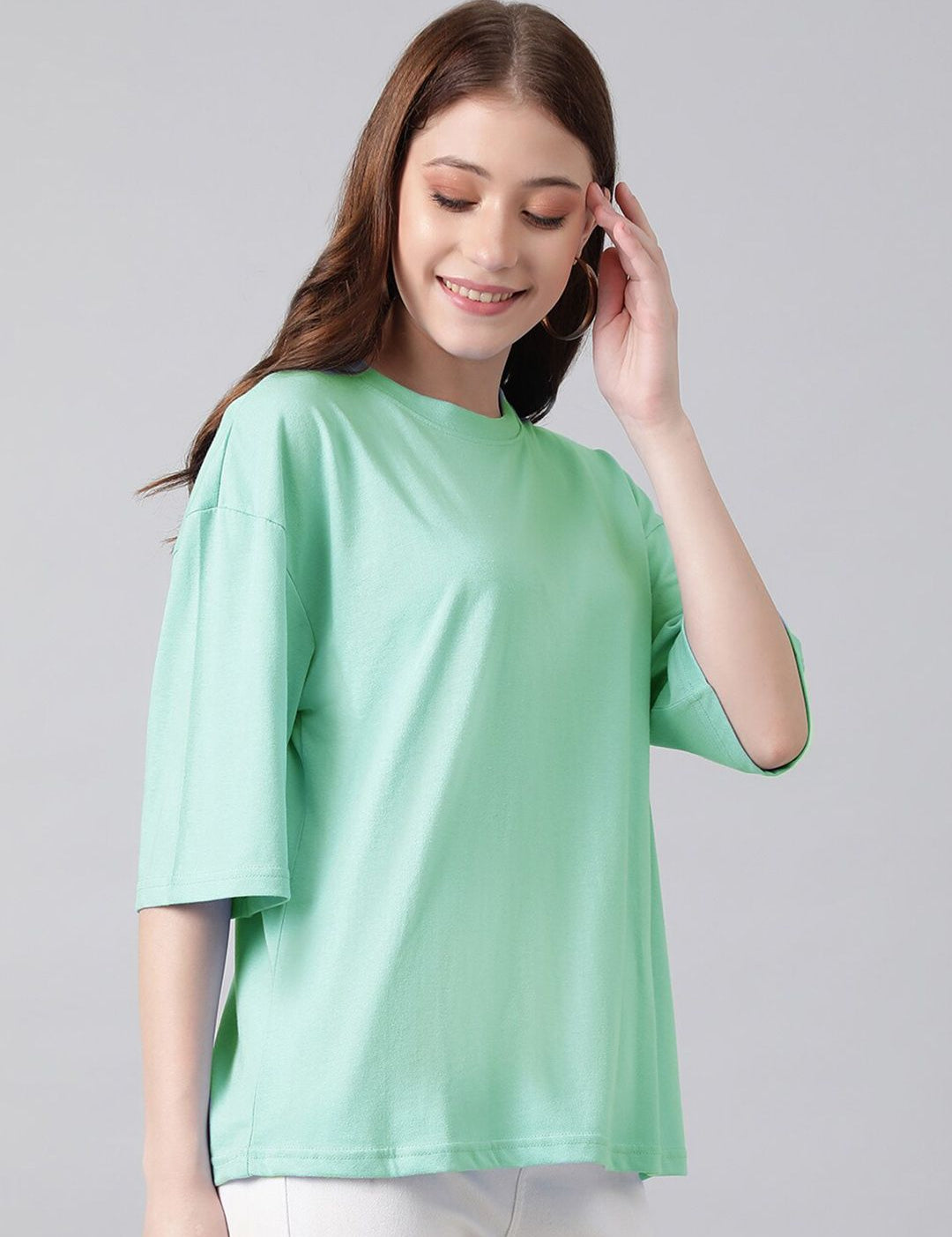 KOTTY Basics Round Neck Drop-Shoulder Sleeves Oversized Fit Cotton T-Shirt