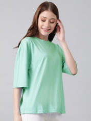 KOTTY Basics Round Neck Drop-Shoulder Sleeves Oversized Fit Cotton T-Shirt