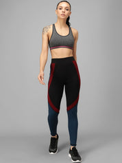 Kotty Women Black & Teal Blue Ccolourblocked Tights