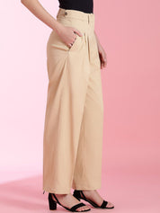 Kotty Women Solid Straight Fit Mid-Rise Pleated Parallel Trousers