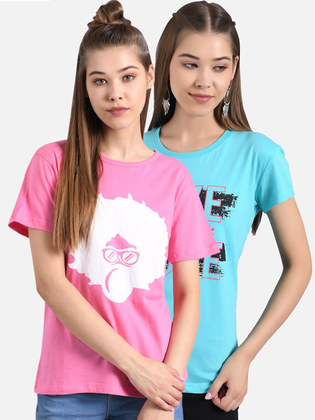Kotty Women Pack of 2 Printed Round Neck T-shirts