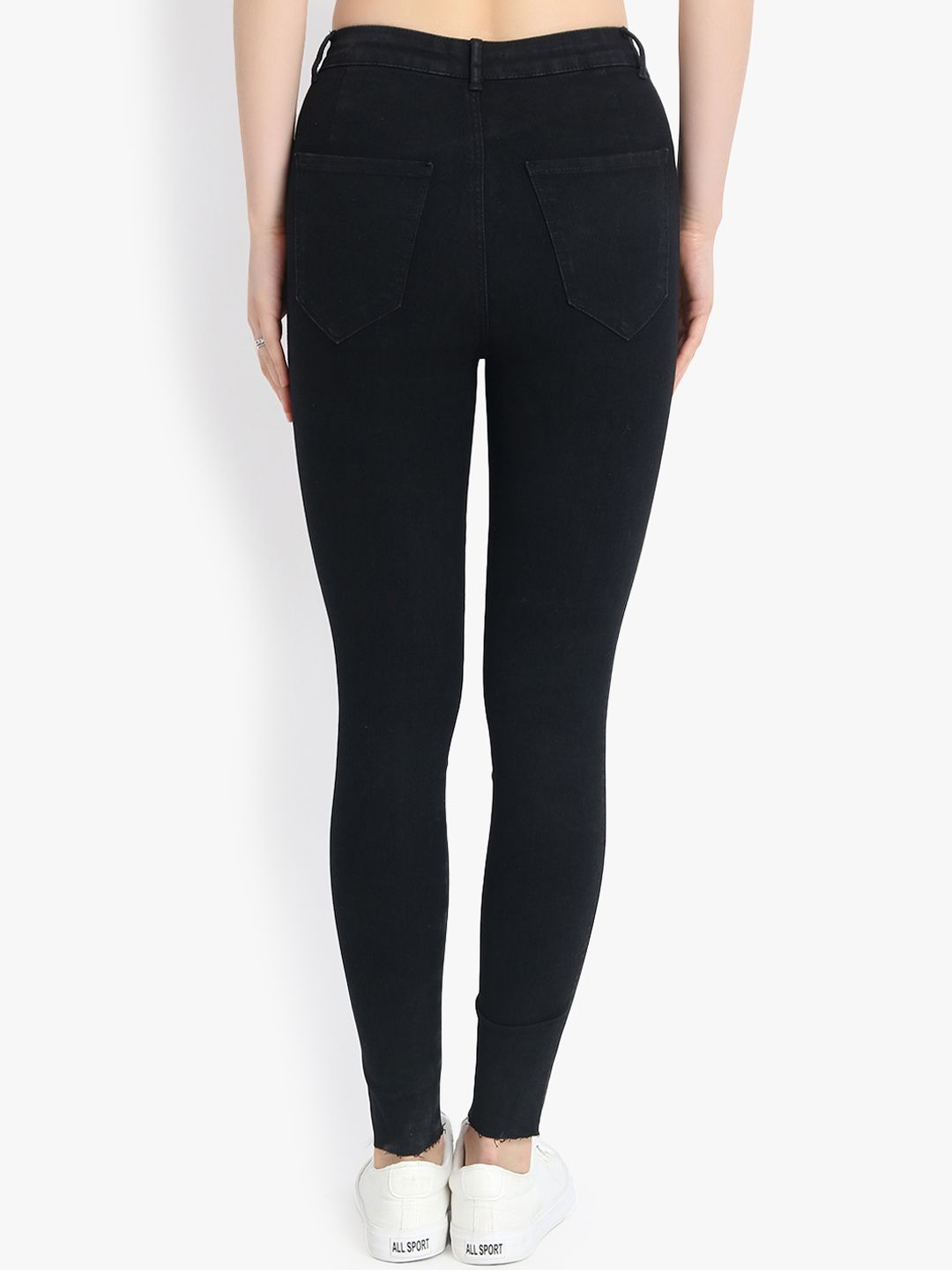 Kotty Women Black Skinny Fit High-Rise Slash Knee Jeans