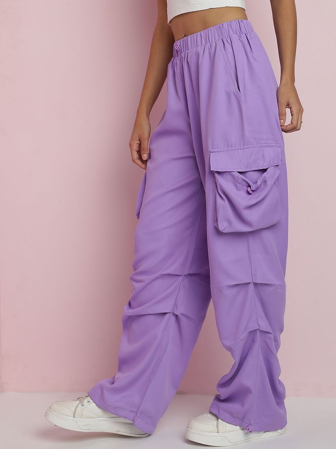 Kotty Women Relaxed Loose Fit High-Rise Cargos