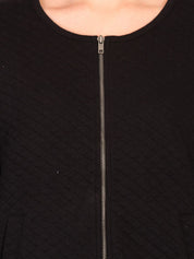 Kotty Women Black Self Design Open Front Jacket