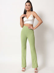 Kotty Women Green Relaxed Straight Leg High Rise Easy Wash Trouser