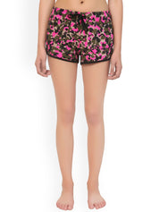 Kotty Women Pink & Black Printed Lounge Shorts KTTSLEEPSHORTS176