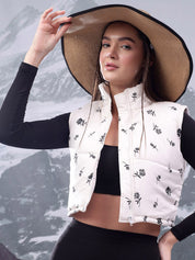 Kotty Women Floral Insulator Sleeveless Crop Puffer Jacket
