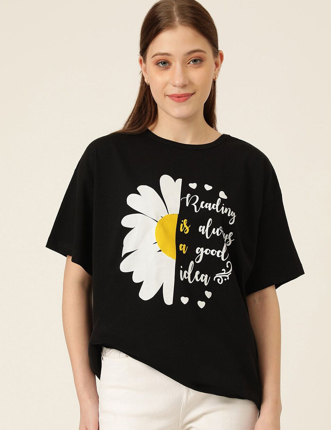 Kotty Typography Printed Casual Oversized T-shirt