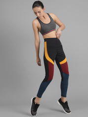 Kotty Women Maroon & Black Colorblocked Seamless Tights