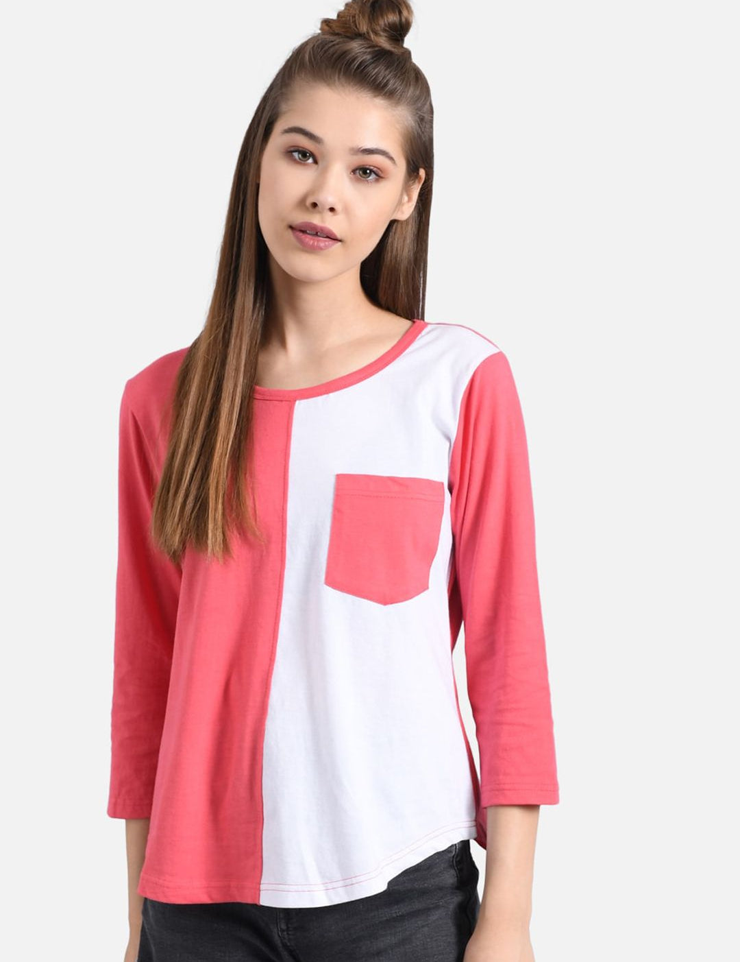 Kotty Women Multicoloured Colourblocked Round Neck T-shirt