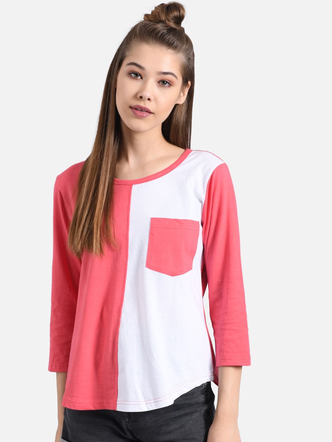Kotty Women Multicoloured Colourblocked Round Neck T-shirt