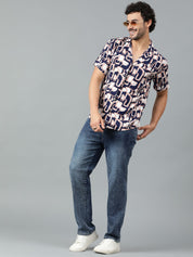 Kotty Men Cuban Collar Abstract Printed Casual Shirt